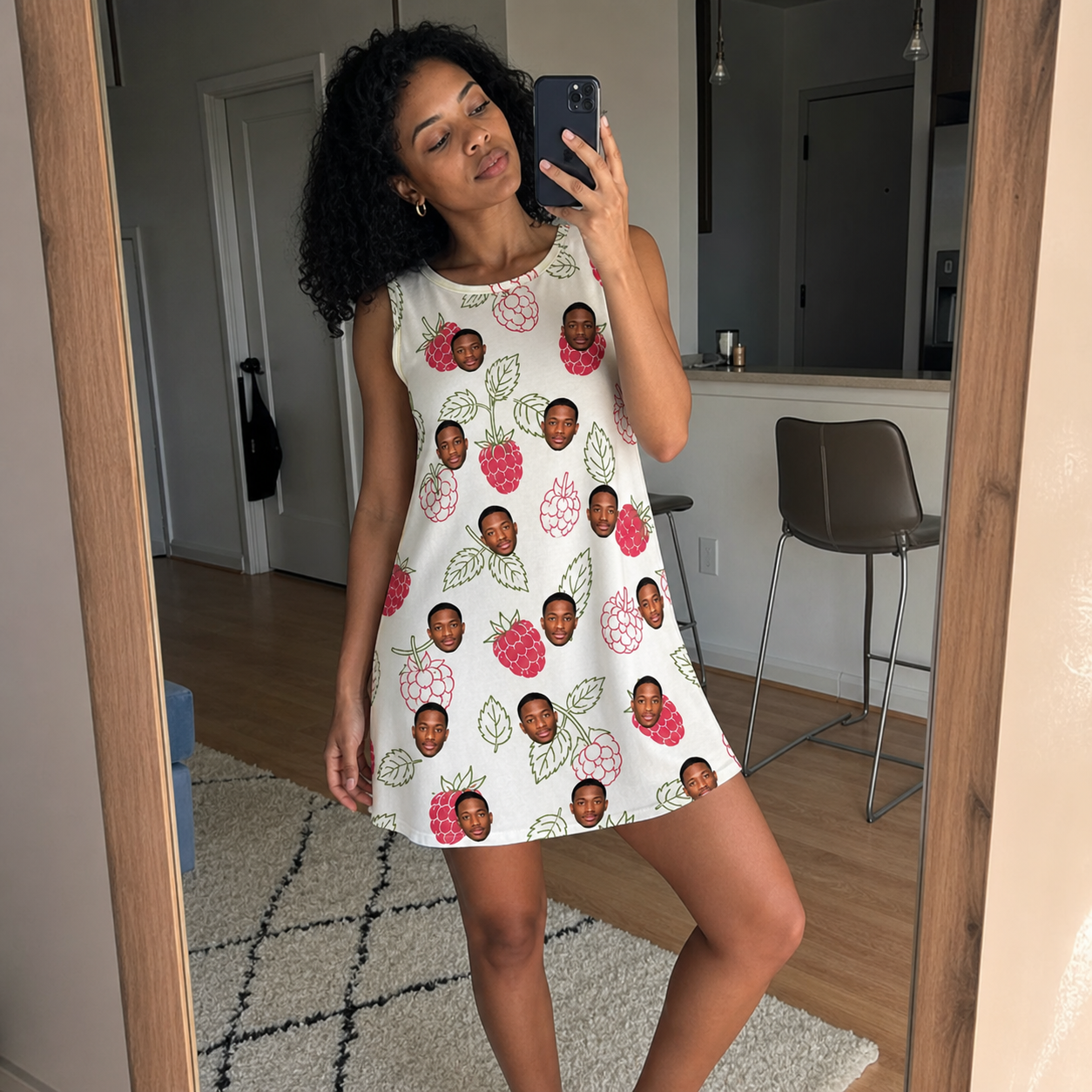 Real-life photo of someone wearing Women's Drupelet Dance Custom Face Tank Dress — custom faces printed all-over