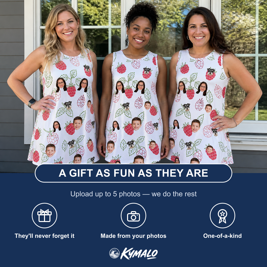 Friends in matching Women's Drupelet Dance Custom Face Tank Dress — a group gift photo