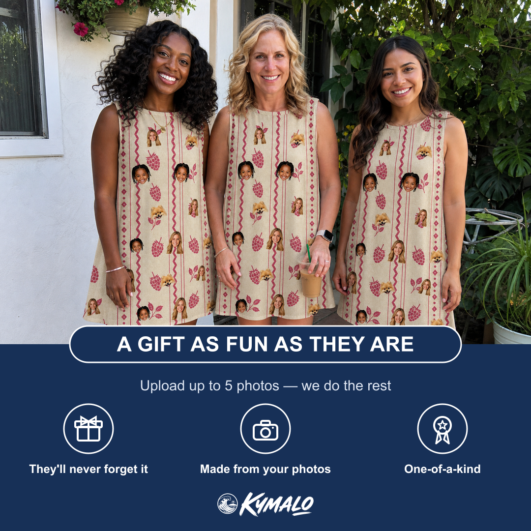Friends in matching Women's Brambly Bounce Custom Face Tank Dress — a group gift photo