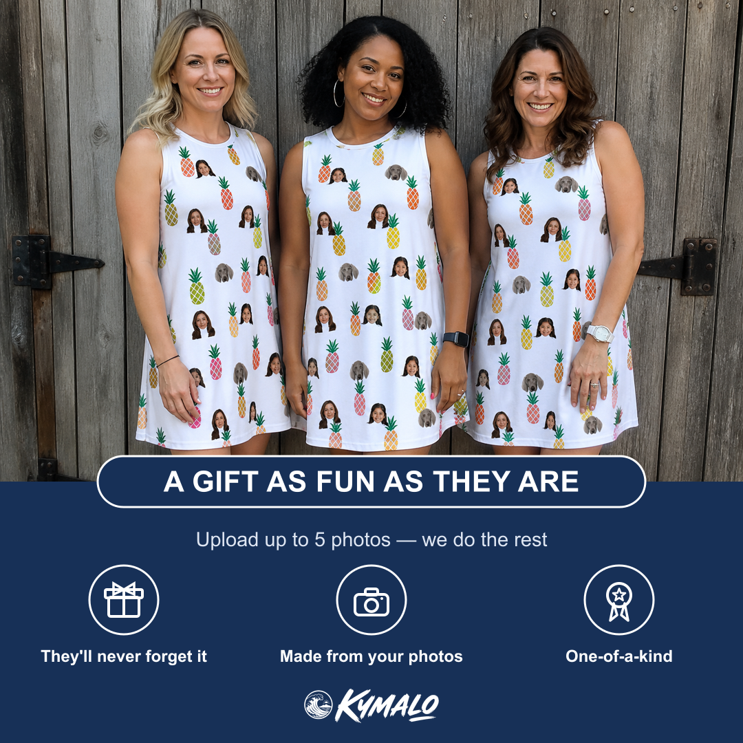 Friends in matching Women's Tangy Tresses Custom Face Tank Dress — a group gift photo