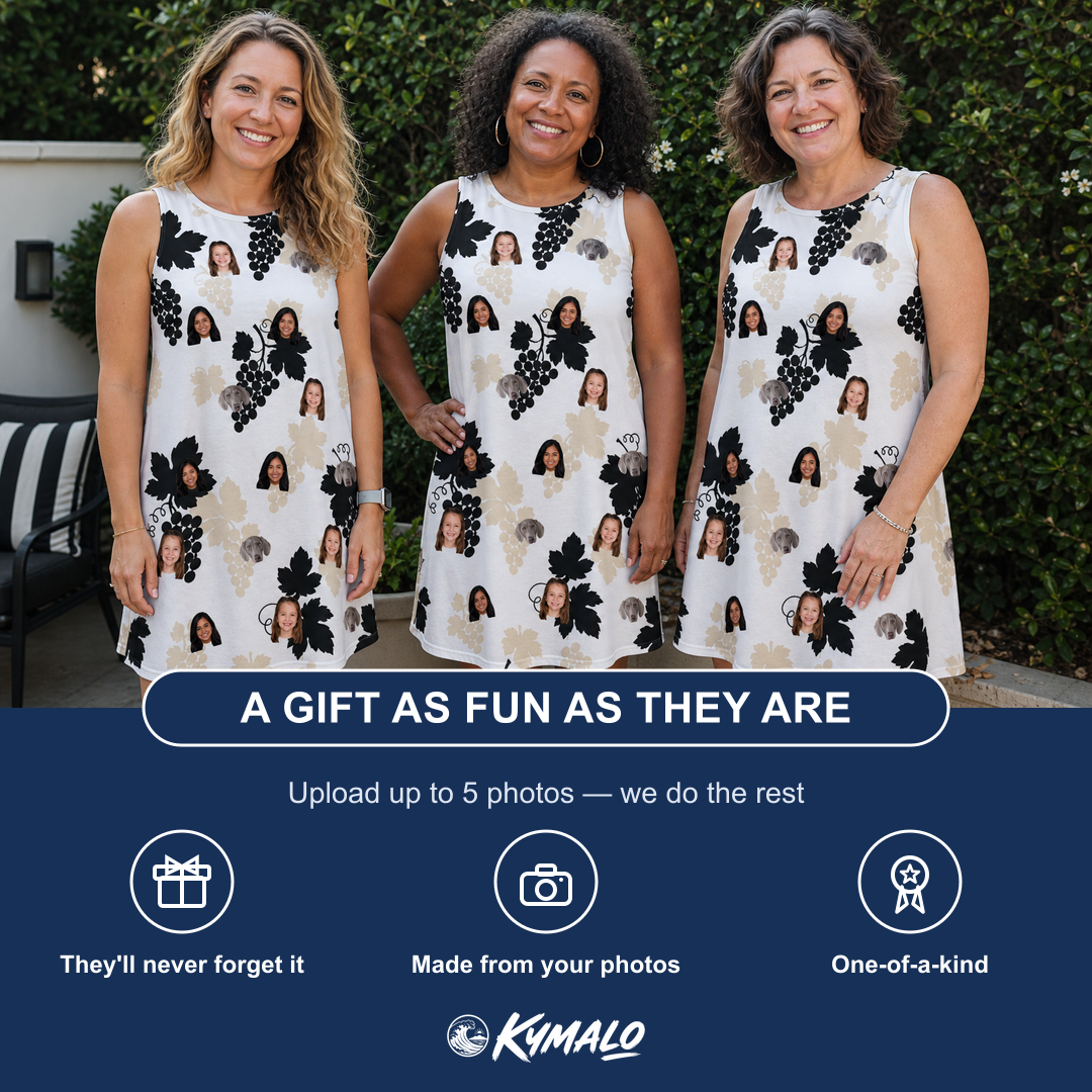 Friends in matching Women's Juicy Jewels Custom Face Tank Dress — a group gift photo
