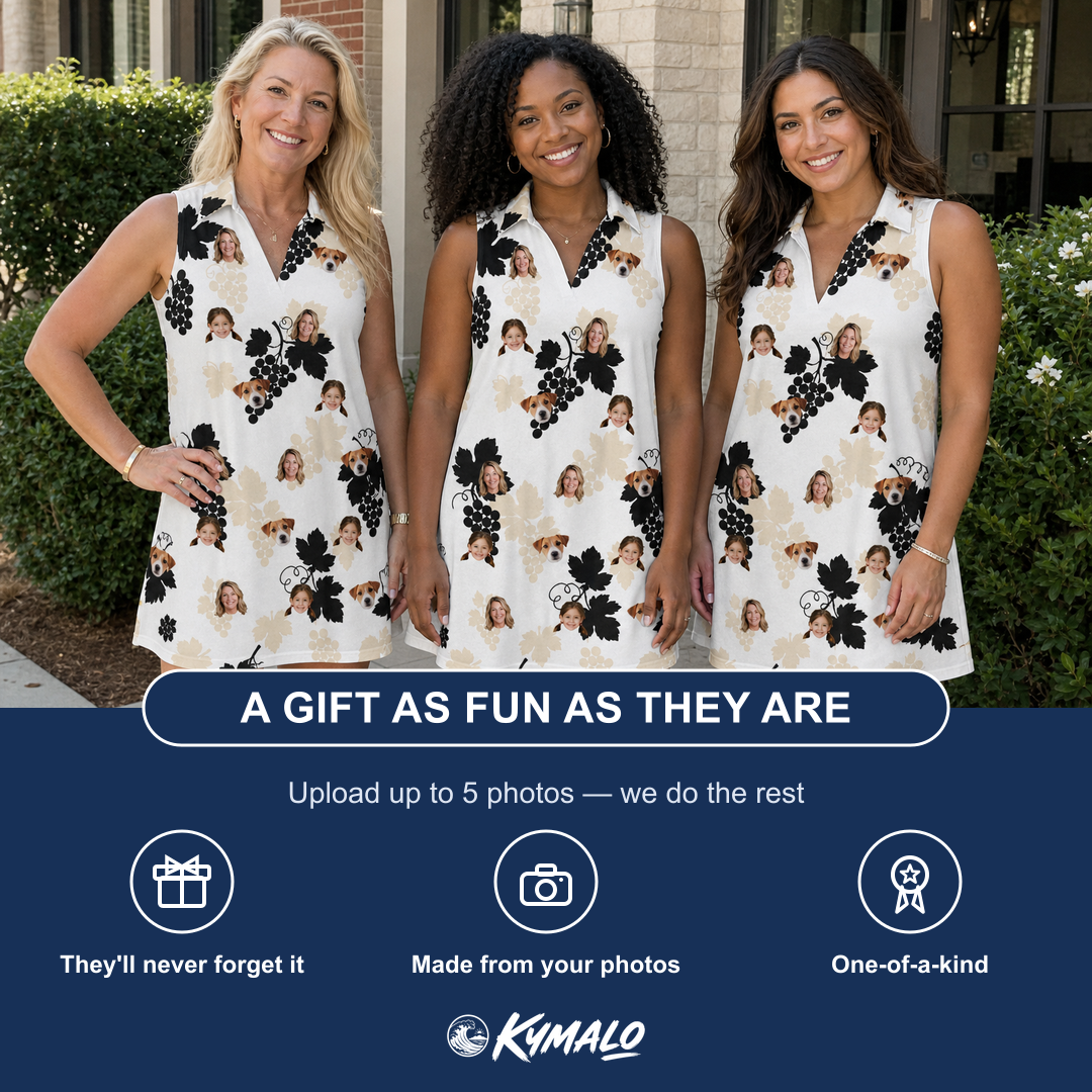 Friends in matching Women's Juicy Jewels Custom Face V-Neck Dress — a group gift photo