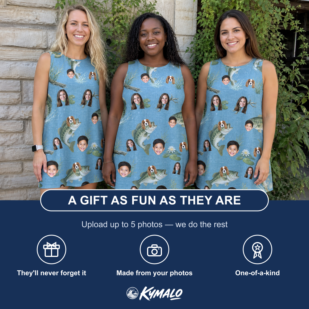 Friends in matching Women's Pond Prowlers Custom Face Tank Dress — a group gift photo