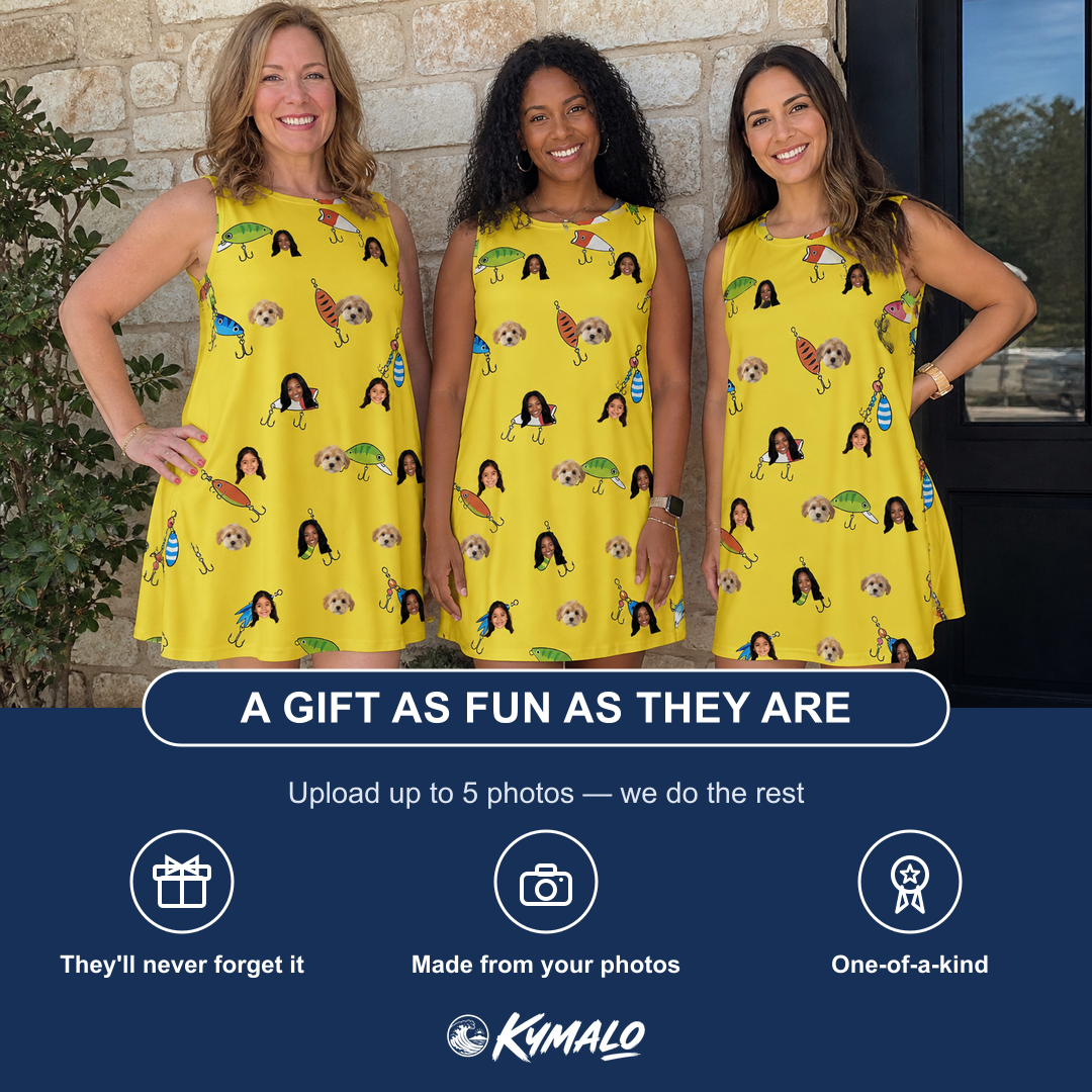Friends in matching Women's Twitchy Treasures Custom Face Tank Dress — a group gift photo