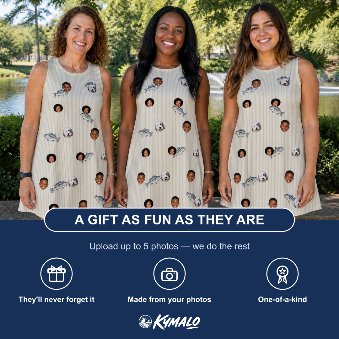 Friends in matching Women's Lunker Lunacy Custom Face Tank Dress — a group gift photo