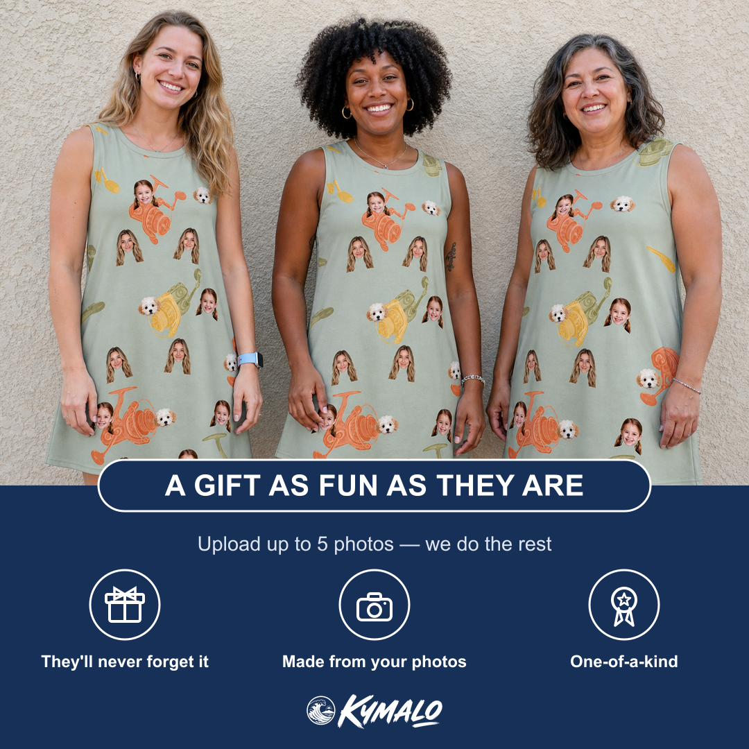 Friends in matching Women's Bait Ballet Custom Face Tank Dress — a group gift photo