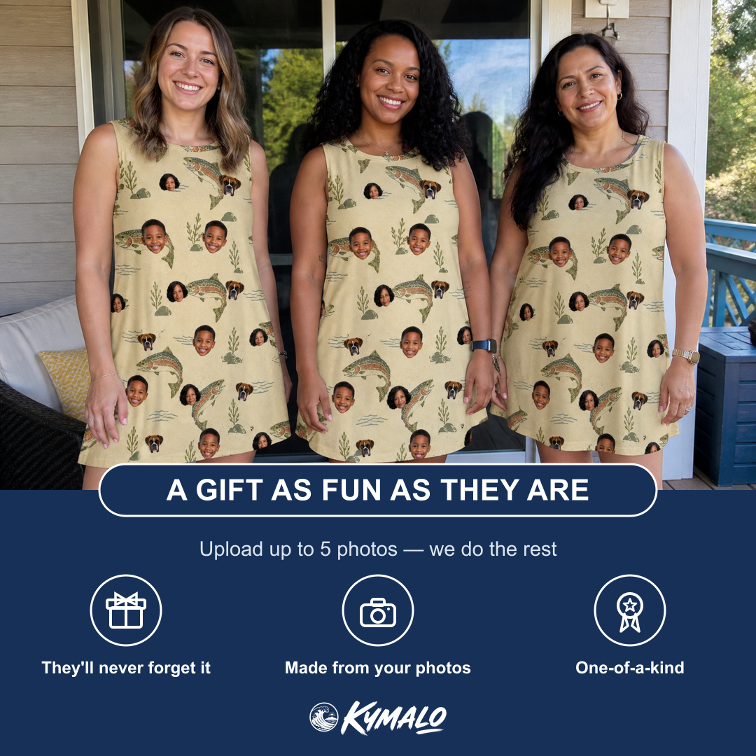 Friends in matching Women's Trout About Custom Face Tank Dress — a group gift photo