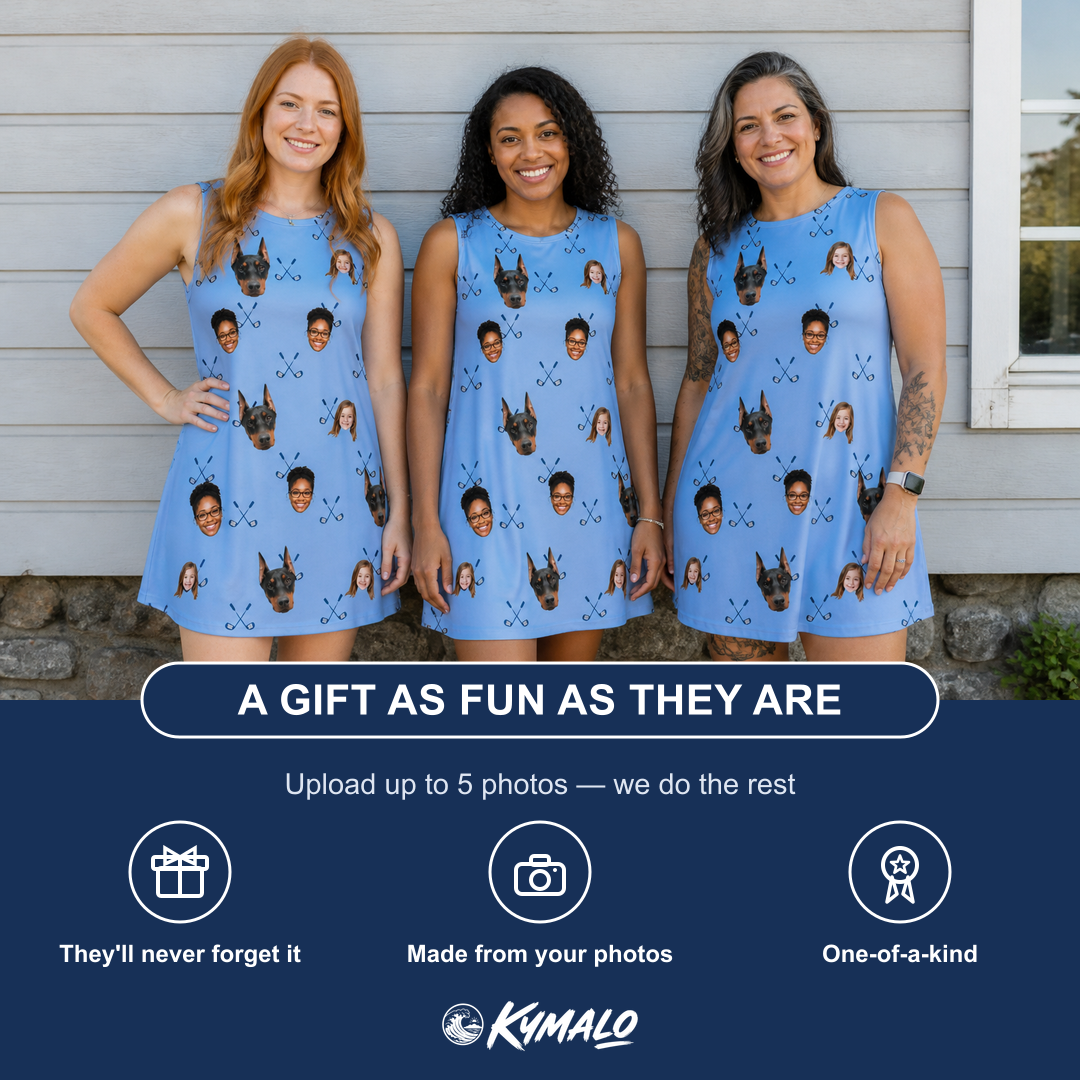 Friends in matching Women's Iron Icons Custom Face Tank Dress — a group gift photo