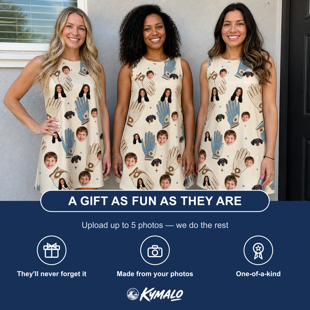 Friends in matching Women's Grip Happens Custom Face Tank Dress — a group gift photo