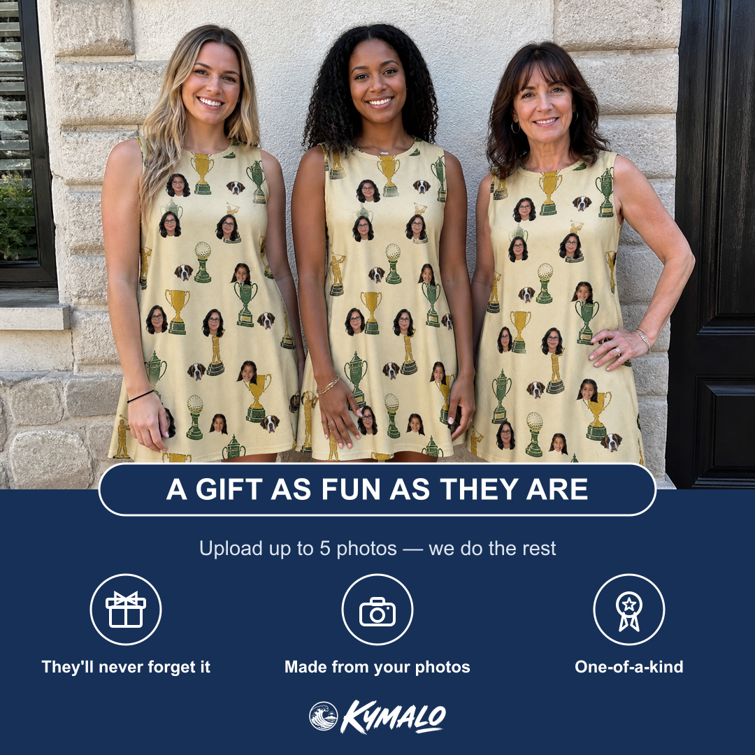 Friends in matching Women's Putting Prizes Custom Face Tank Dress — a group gift photo