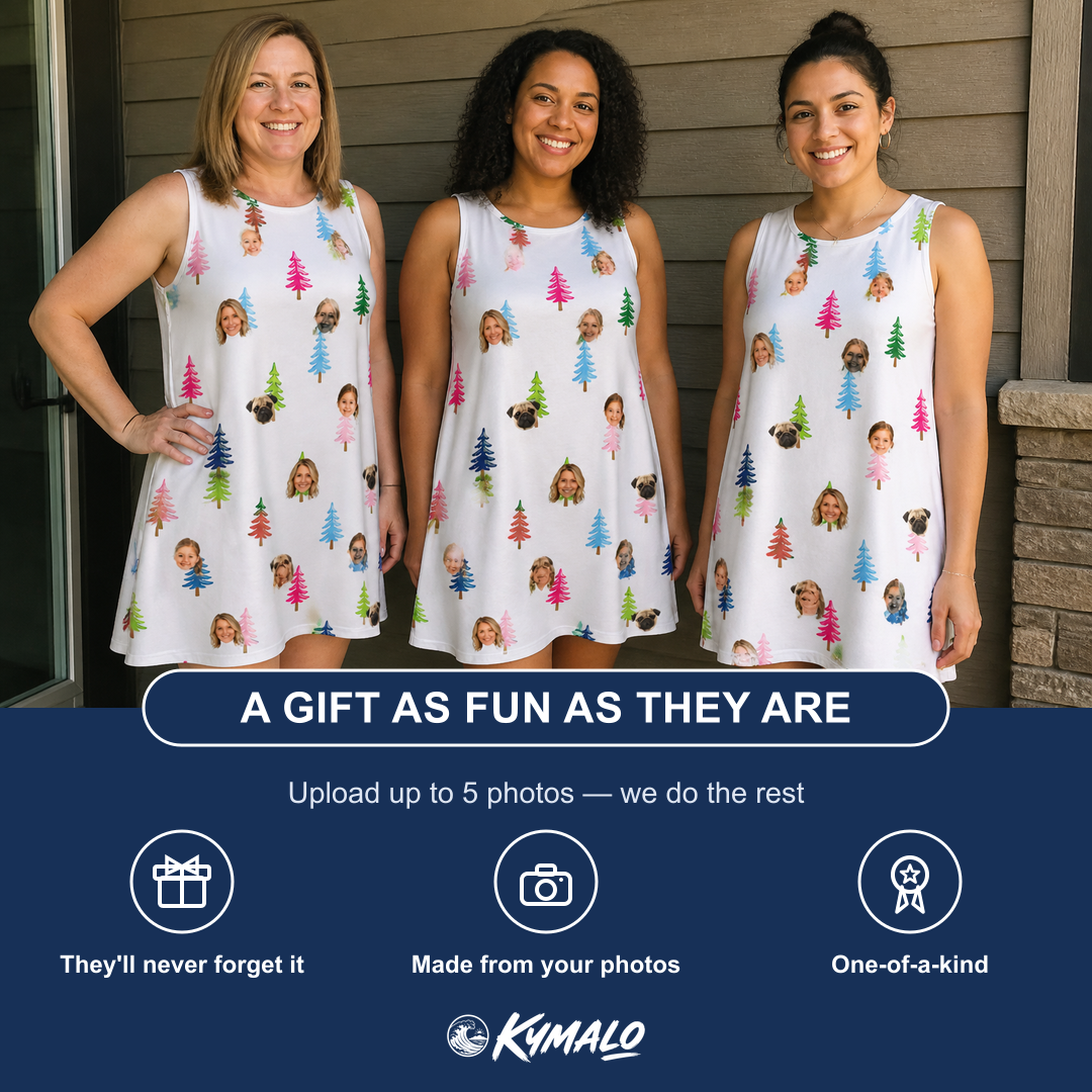 Friends in matching Women's Cedar Caddie Custom Face Tank Dress — a group gift photo
