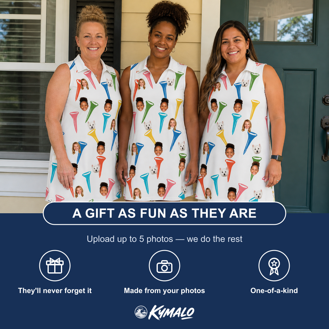 Friends in matching Women's Par Pickets Custom Face V-Neck Dress — a group gift photo