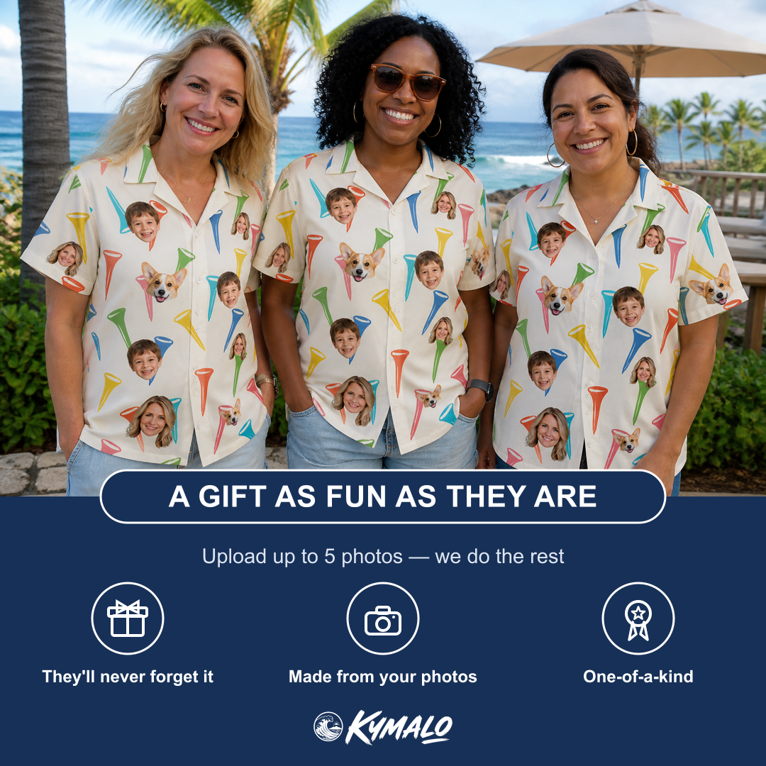 Friends in matching Women's Par Pickets Custom Face Hawaiian Shirt — a group gift photo