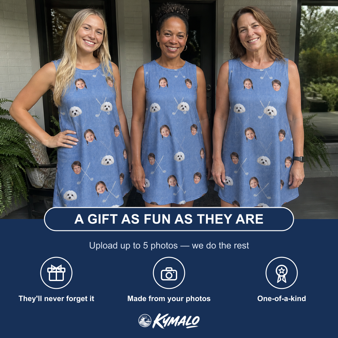 Friends in matching Women's Clubhouse Crossfire Custom Face Tank Dress — a group gift photo