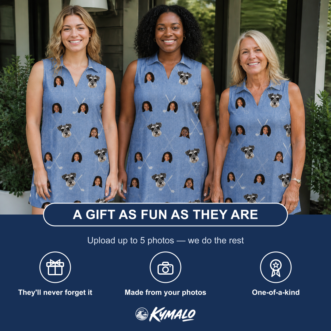 Friends in matching Women's Clubhouse Crossfire Custom Face V-Neck Dress — a group gift photo