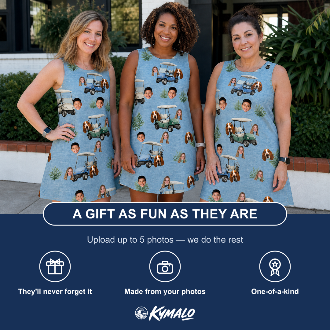 Friends in matching Women's Cart Blanche Custom Face Tank Dress — a group gift photo