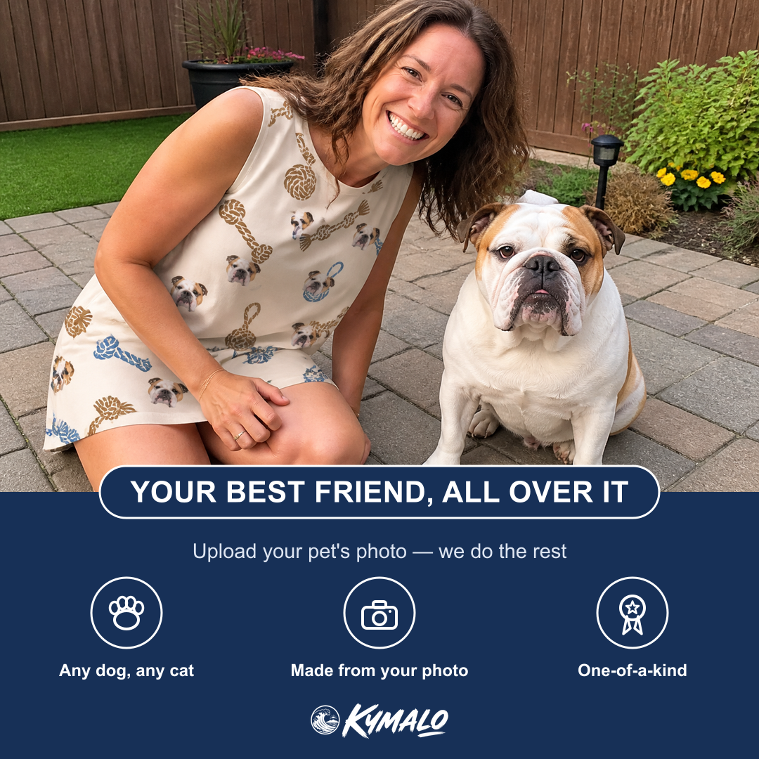Friends in matching Women's Knotty Companions Custom Dog Face Tank Dress — a group gift photo