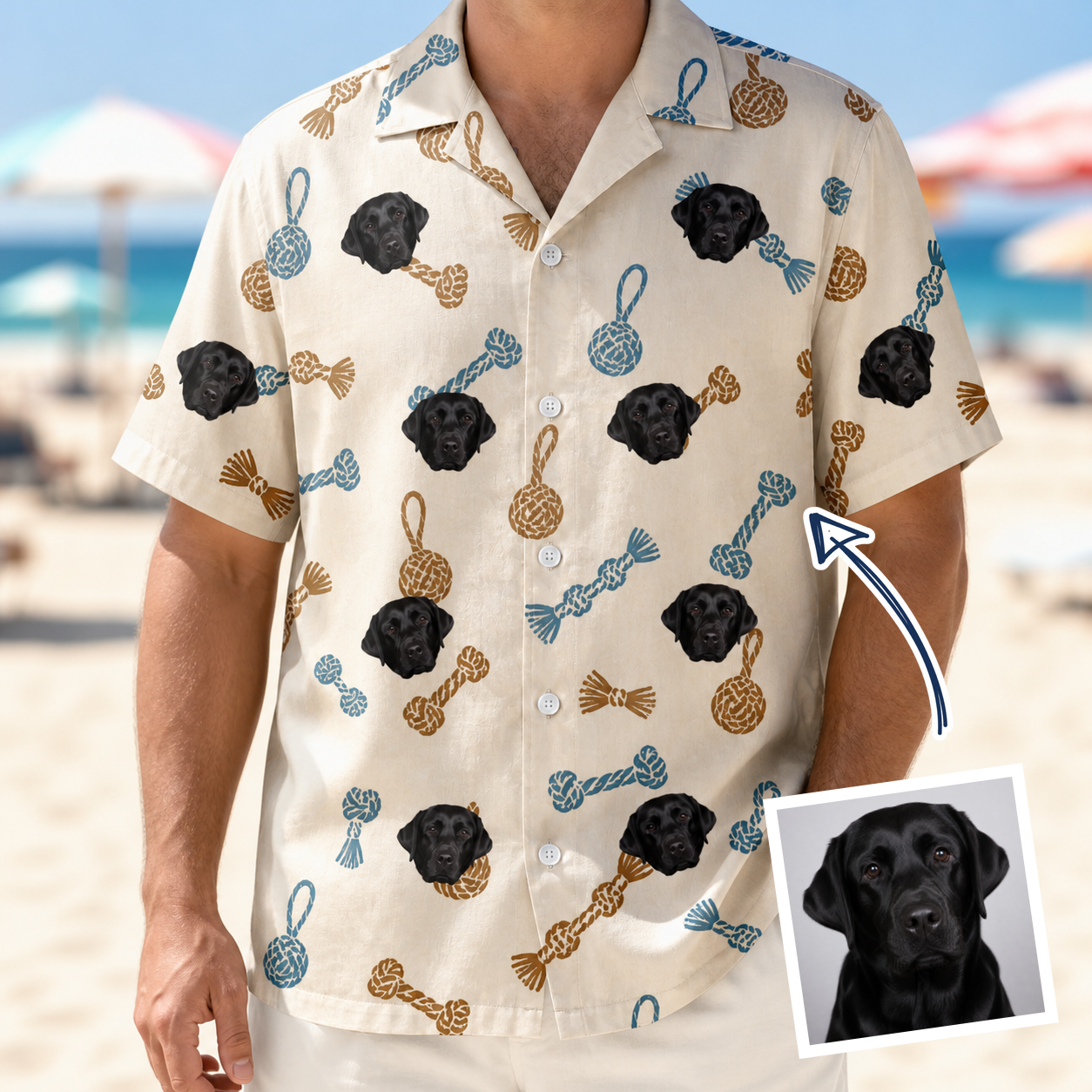 Man wearing Men's Knotty Companions Custom Dog Face Hawaiian Shirt — custom faces printed all-over