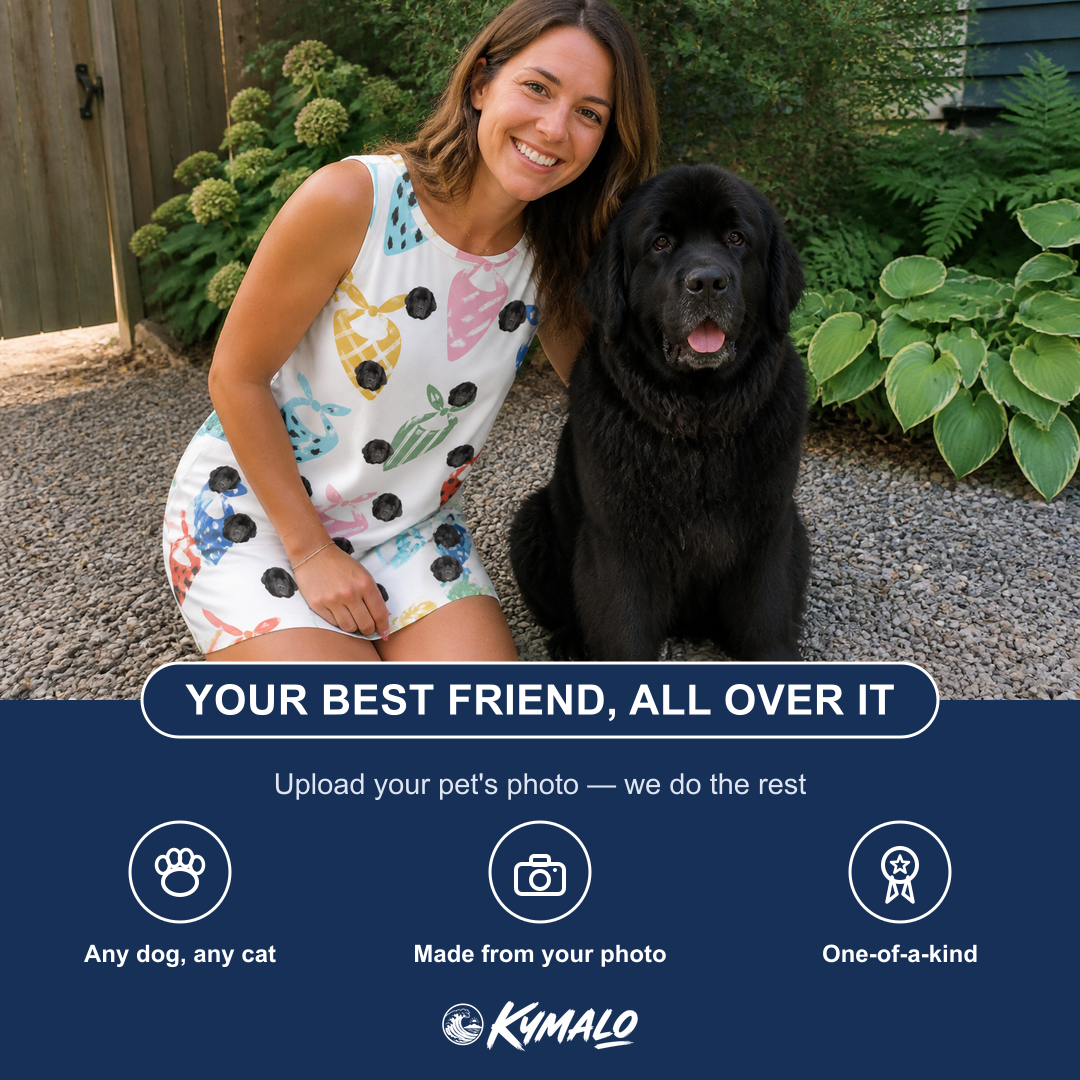 Friends in matching Women's Bandana Banter Custom Dog Face Tank Dress — a group gift photo