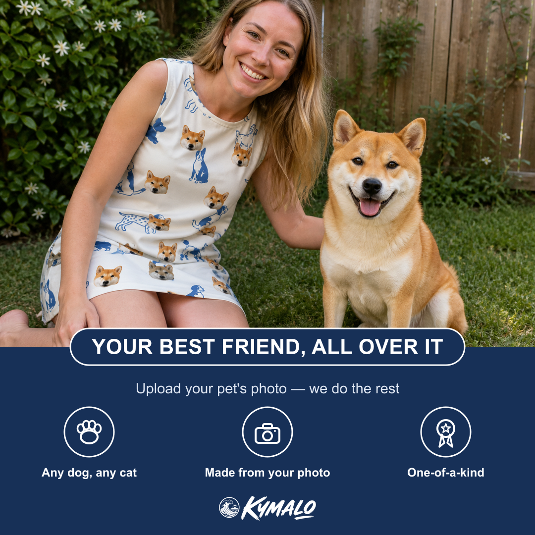 Friends in matching Women's Tail Tales Custom Dog Face Tank Dress — a group gift photo