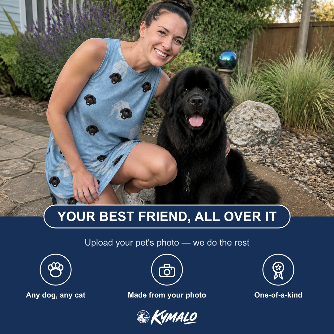 Friends in matching Women's Pooch Porches Custom Dog Face Tank Dress — a group gift photo