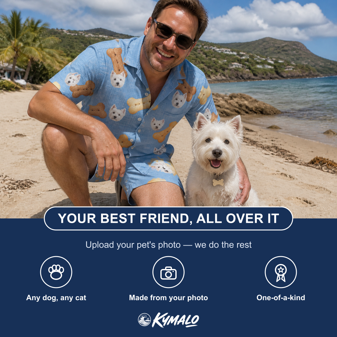 Friends in matching Men's Mutt Munchies Custom Dog Face Shirt & Shorts Set — a group gift photo