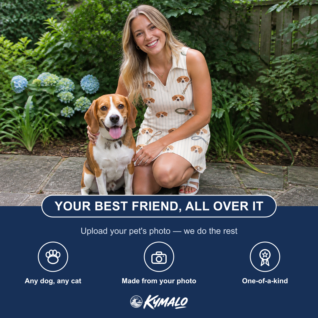 Friends in matching Women's Ruff Routes Custom Dog Face V-Neck Dress — a group gift photo