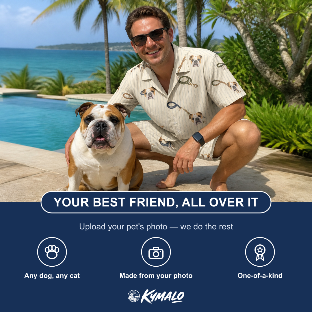 Friends in matching Men's Ruff Routes Custom Dog Face Shirt & Shorts Set — a group gift photo