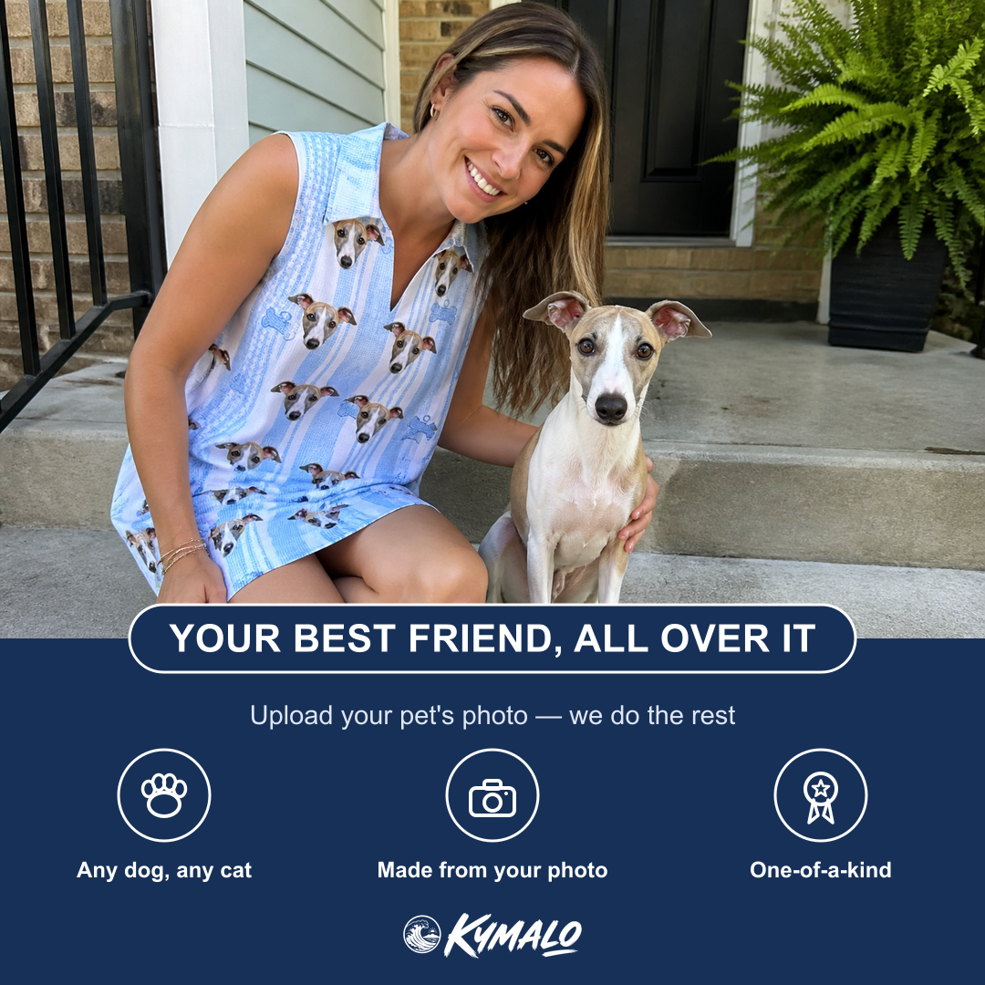 Friends in matching Women's Pup Pendants Custom Dog Face V-Neck Dress — a group gift photo