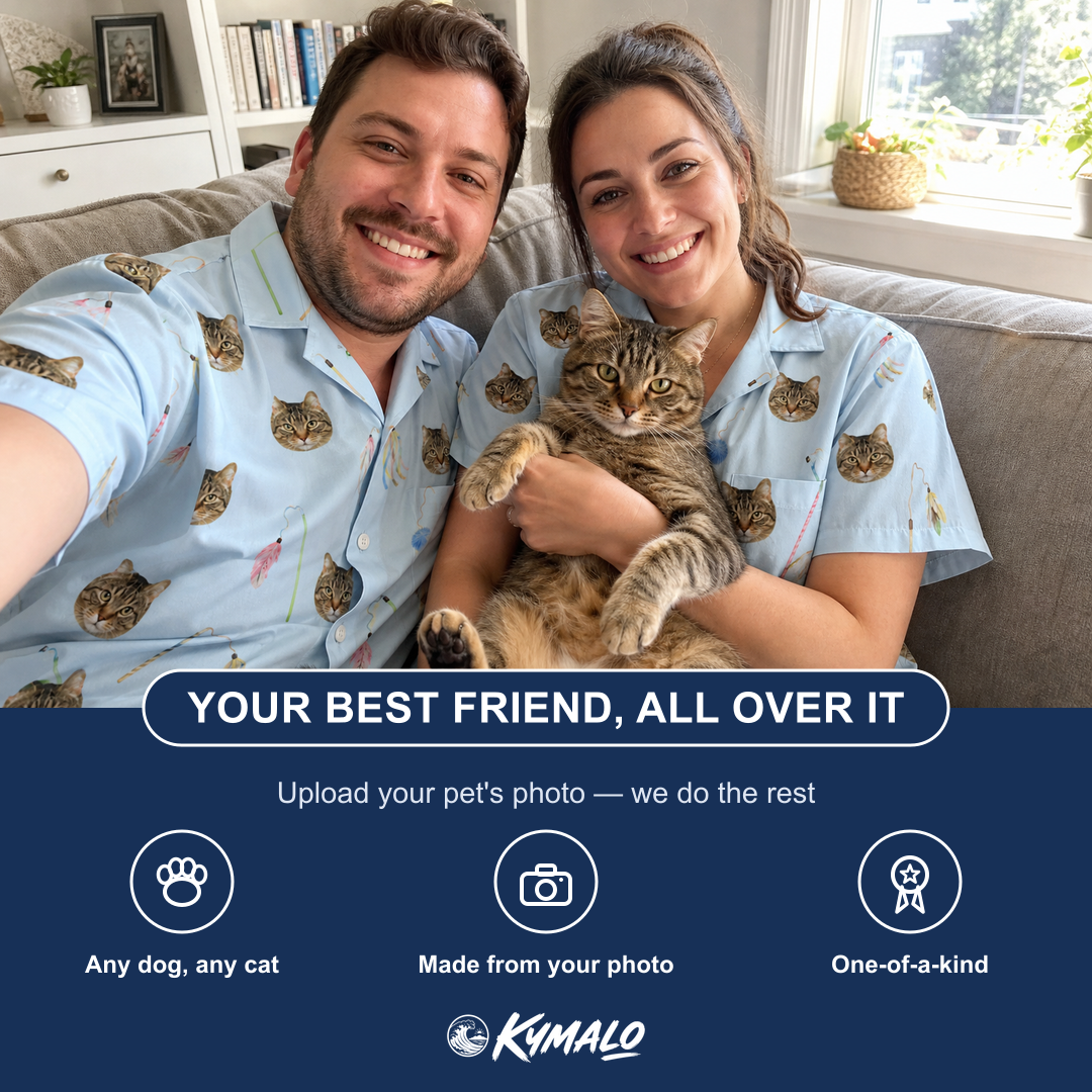 Friends in matching Women's Pounce Patrol Custom Cat Face Hawaiian Shirt — a group gift photo