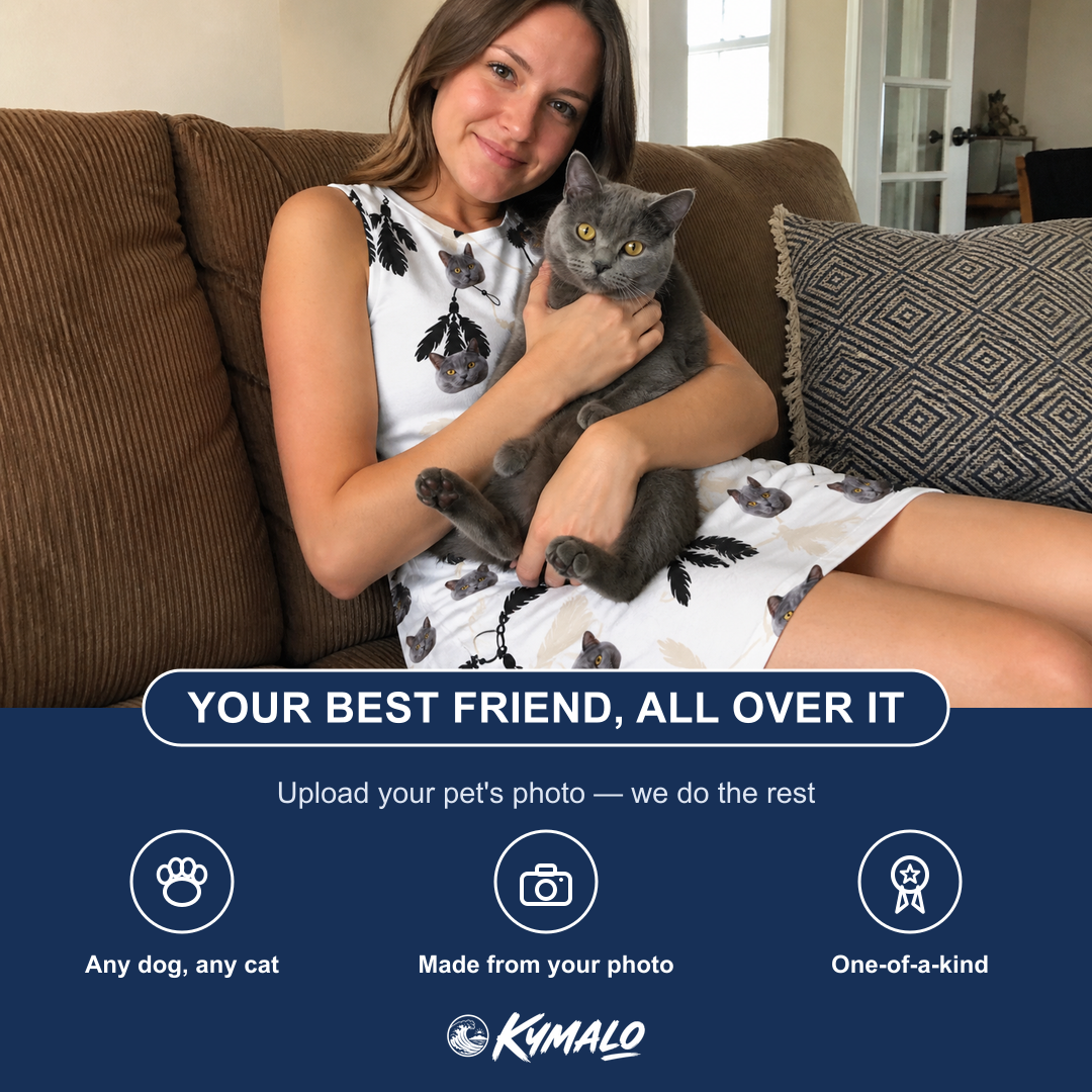 Friends in matching Women's Clawful Feathers Custom Cat Face Tank Dress — a group gift photo
