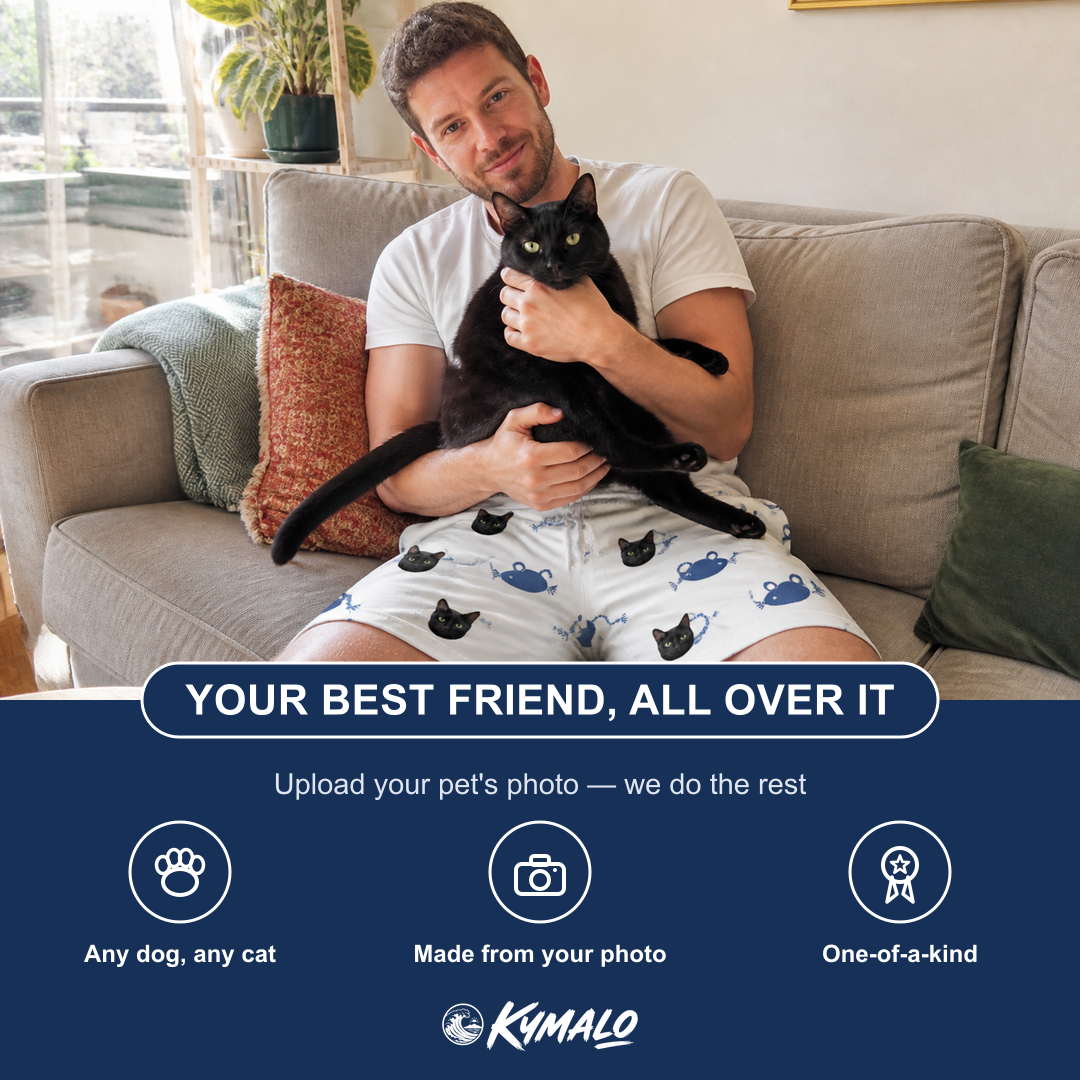 Friends in matching Men's Mouse Mêlée Custom Cat Face Beach Shorts — a group gift photo
