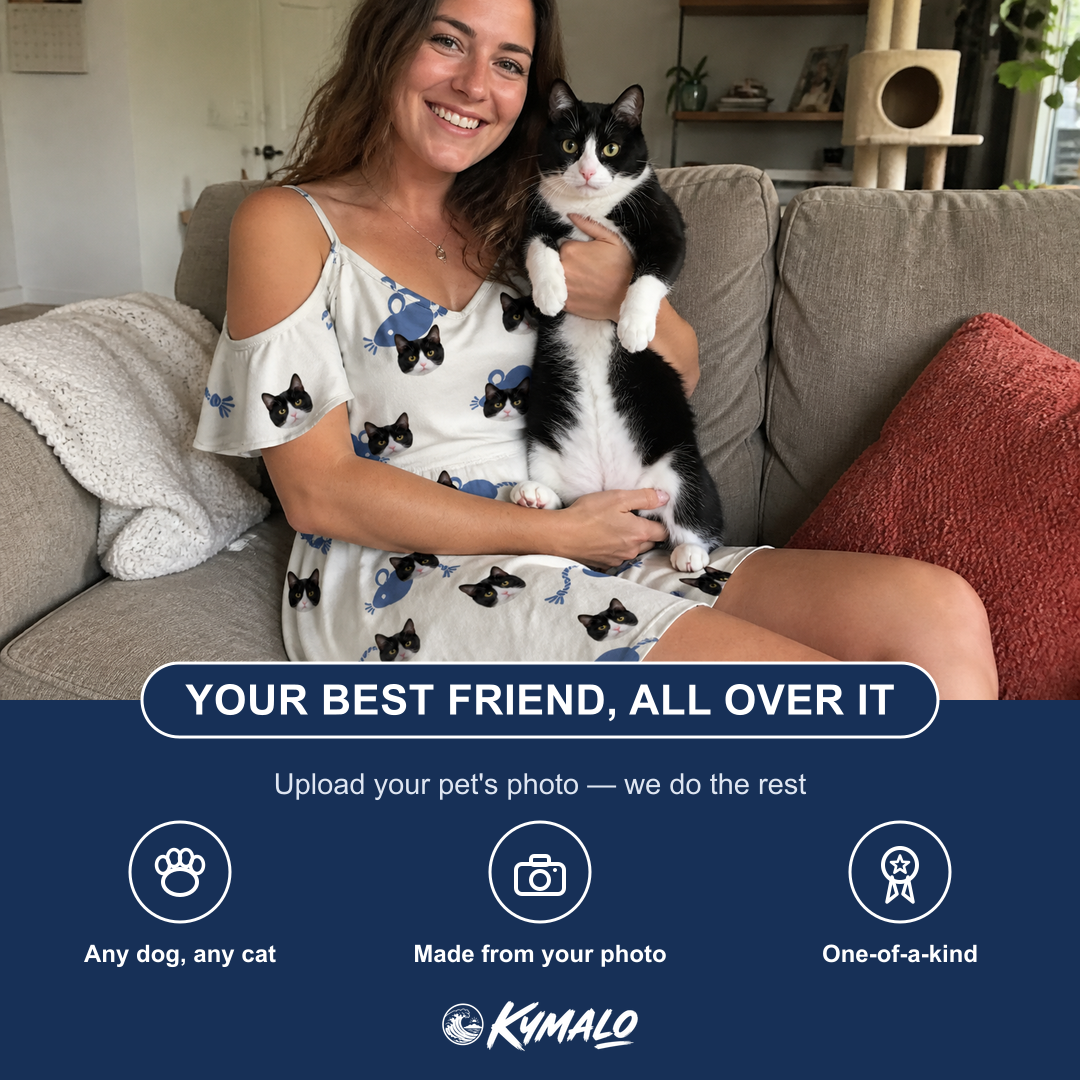 Friends in matching Women's Mouse Mêlée Custom Cat Face Off-Shoulder Dress — a group gift photo