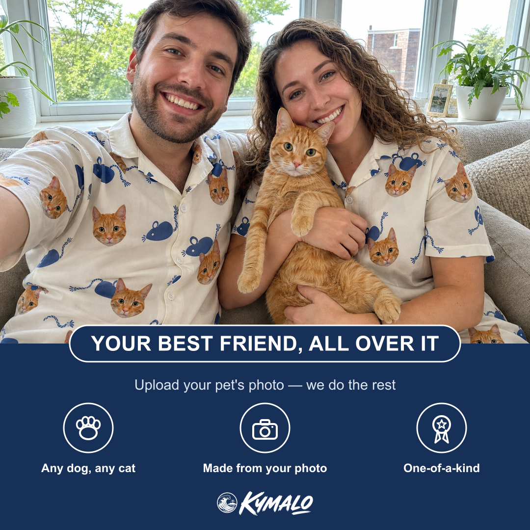 Friends in matching Women's Mouse Mêlée Custom Cat Face Hawaiian Shirt — a group gift photo