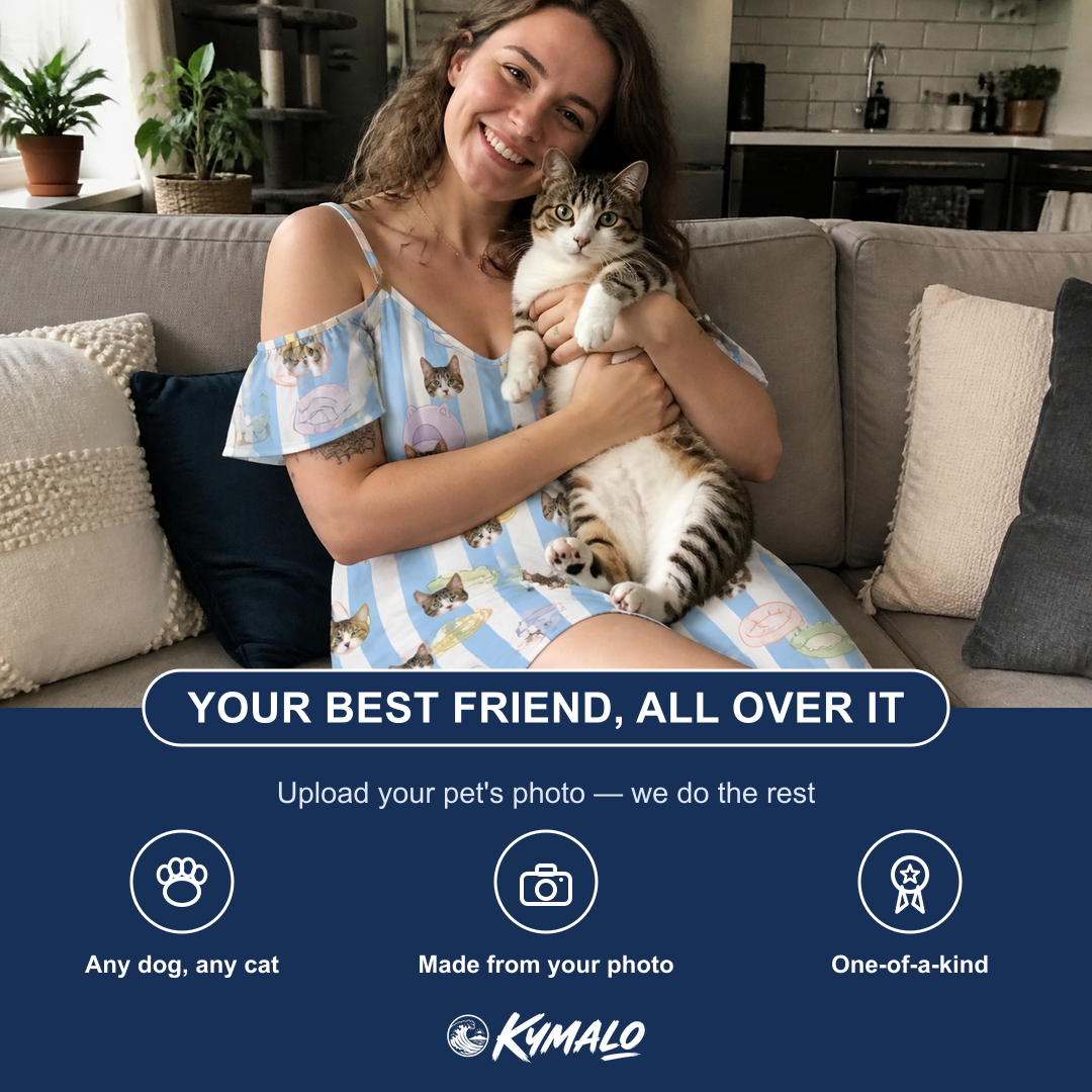 Friends in matching Women's Naptime Nooks Custom Cat Face Off-Shoulder Dress — a group gift photo