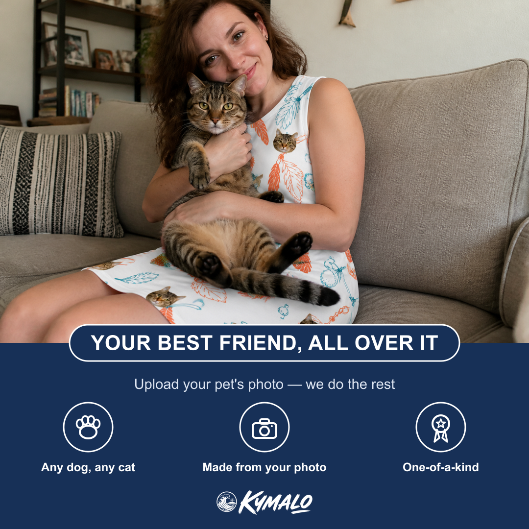 Friends in matching Women's Kitty Plumes Custom Cat Face Tank Dress — a group gift photo