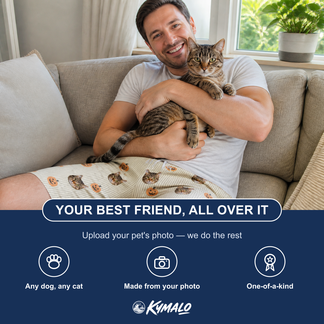 Friends in matching Men's Fiery Fiends Custom Cat Face Beach Shorts — a group gift photo