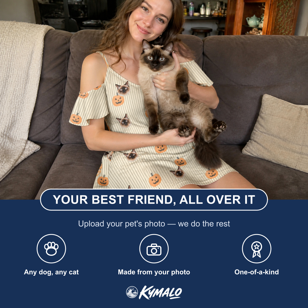 Friends in matching Women's Fiery Fiends Custom Cat Face Off-Shoulder Dress — a group gift photo