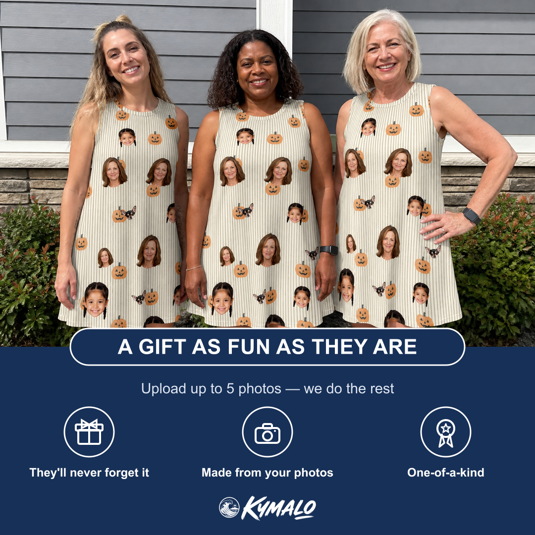 Friends in matching Women's Fiery Fiends Custom Face Tank Dress — a group gift photo