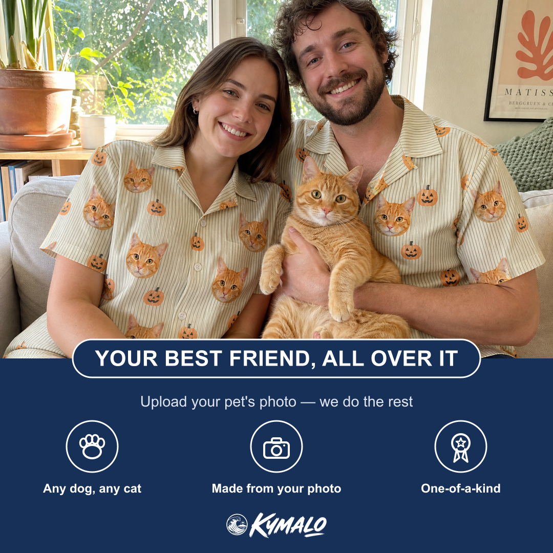 Friends in matching Women's Fiery Fiends Custom Cat Face Hawaiian Shirt — a group gift photo