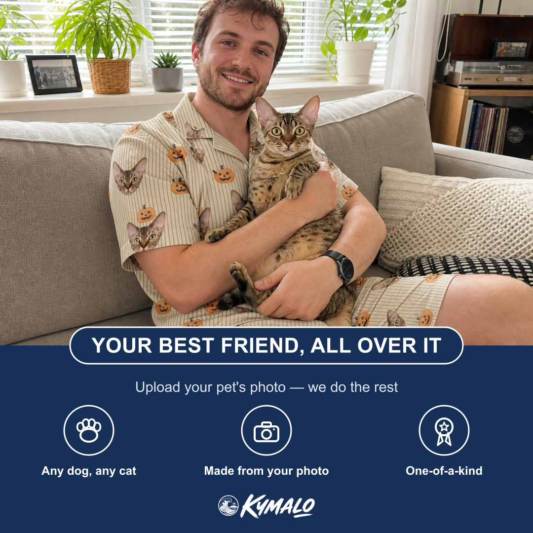 Friends in matching Men's Fiery Fiends Custom Cat Face Shirt & Shorts Set — a group gift photo