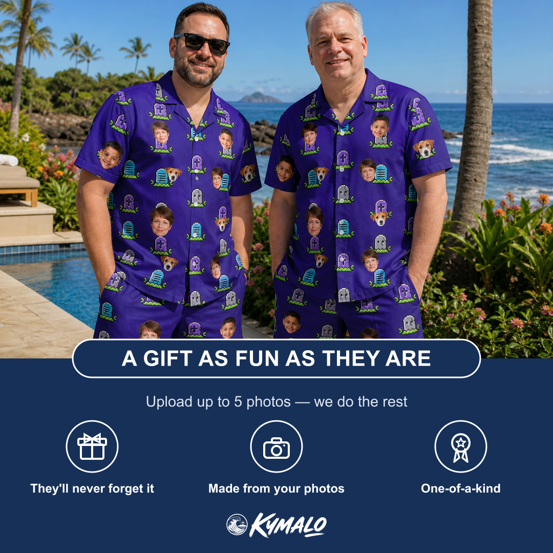 Friends in matching Men's Mirth Markers Custom Face Shirt & Shorts Set — a group gift photo