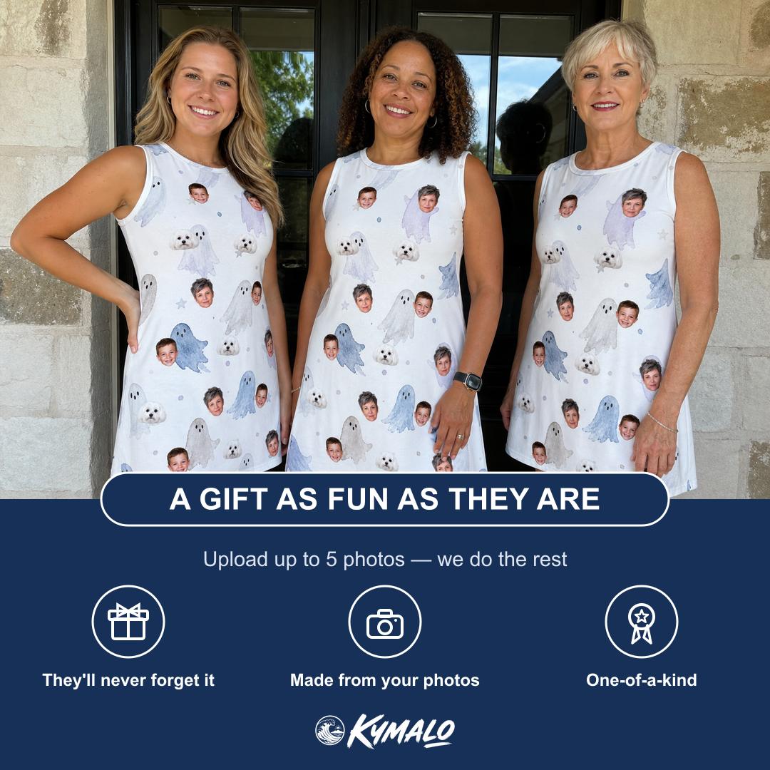 Friends in matching Women's Wraith Wiggles Custom Face Tank Dress — a group gift photo