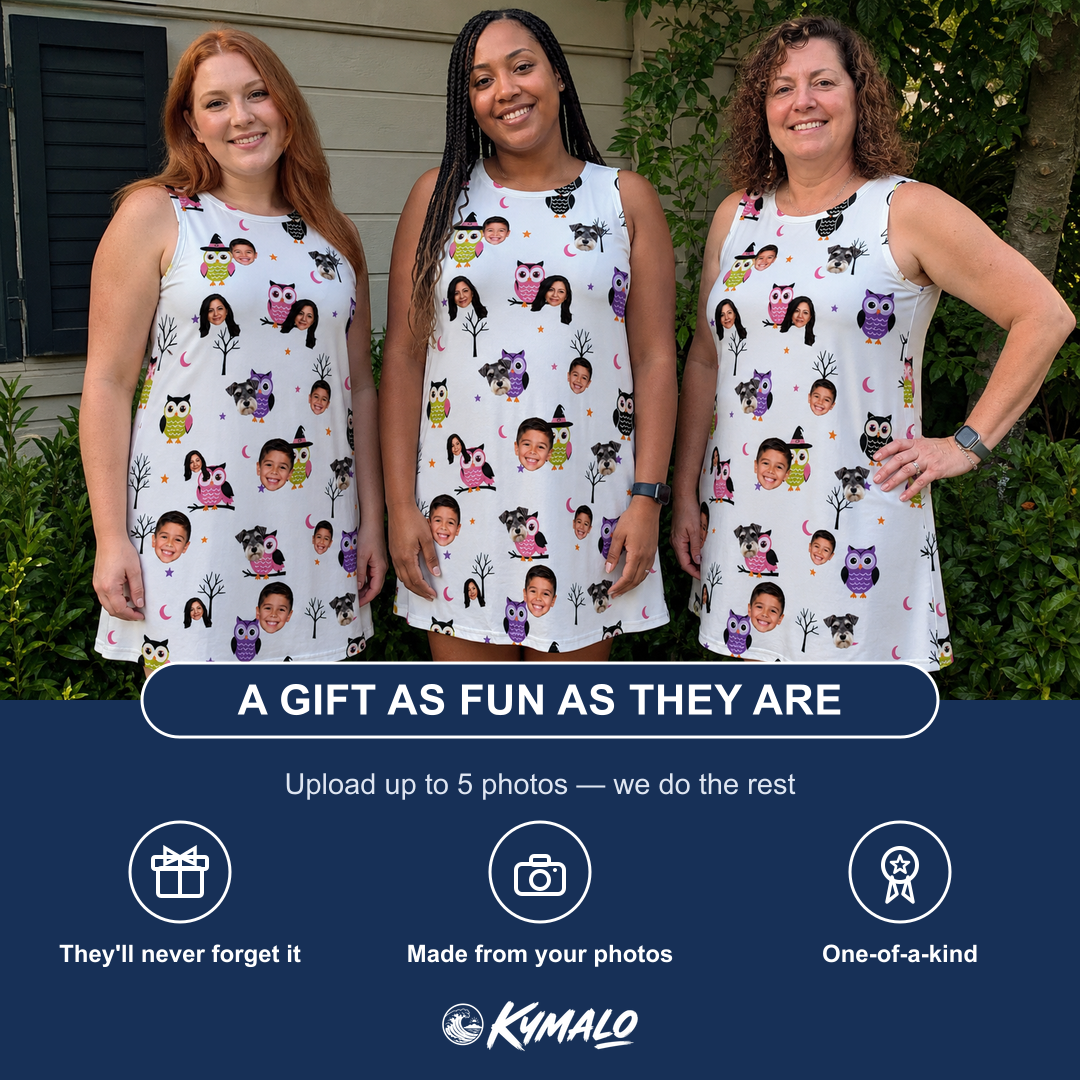 Friends in matching Women's Talon Terrors Custom Face Tank Dress — a group gift photo