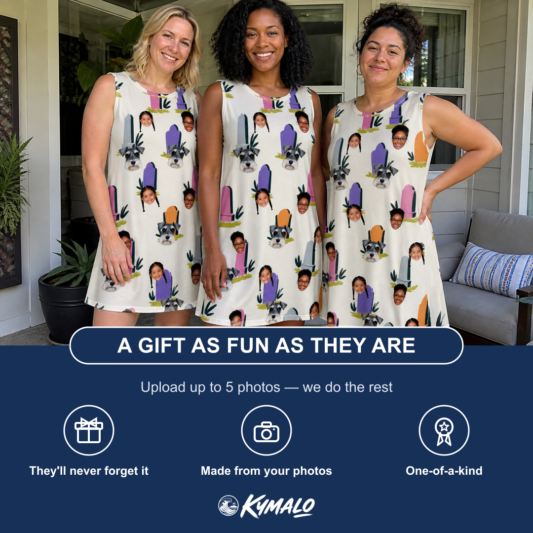 Friends in matching Women's Resting Jest Custom Face Tank Dress — a group gift photo