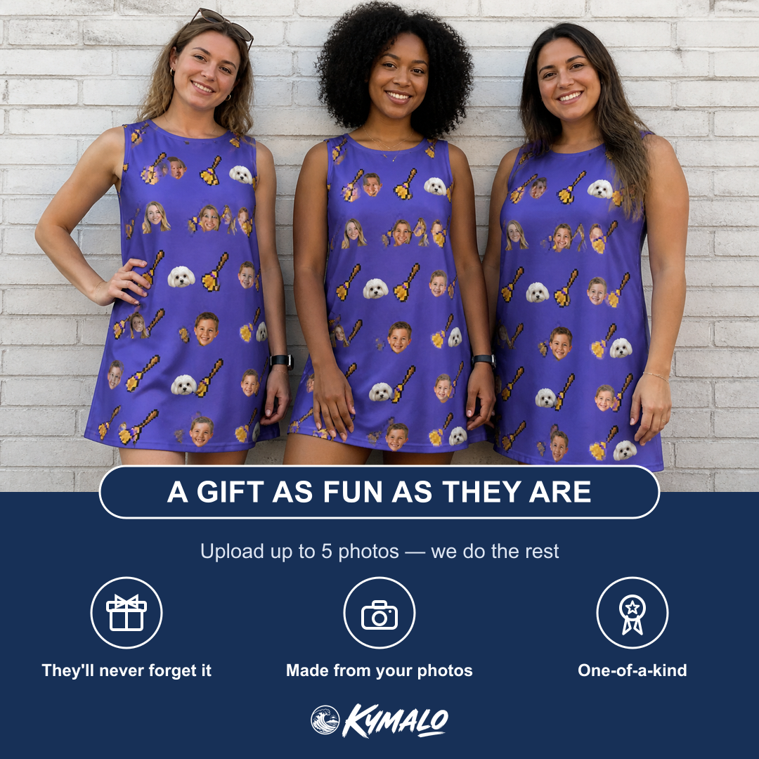 Friends in matching Women's Mopstick Magic Custom Face Tank Dress — a group gift photo