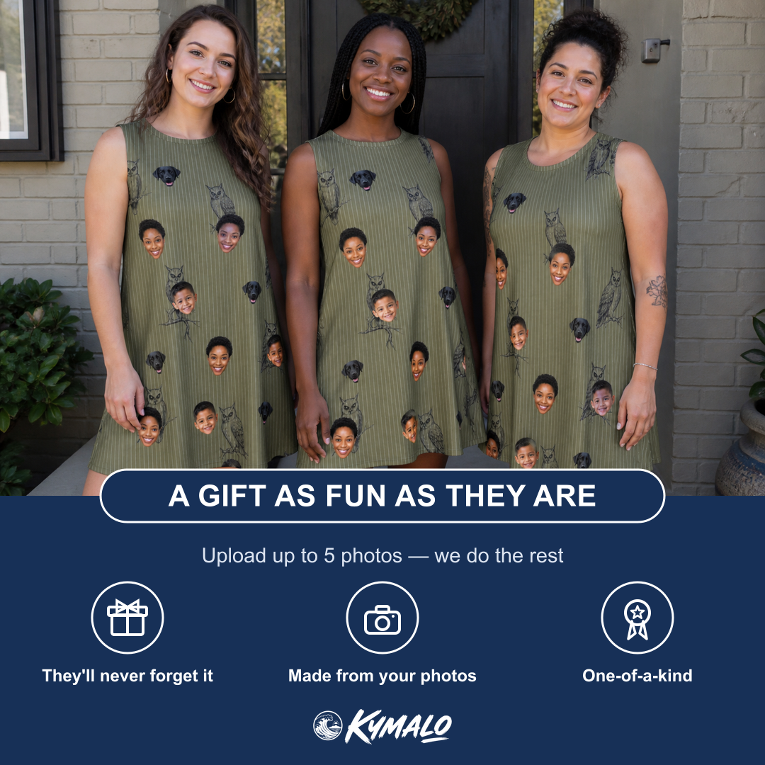 Friends in matching Women's Owloween Custom Face Tank Dress — a group gift photo