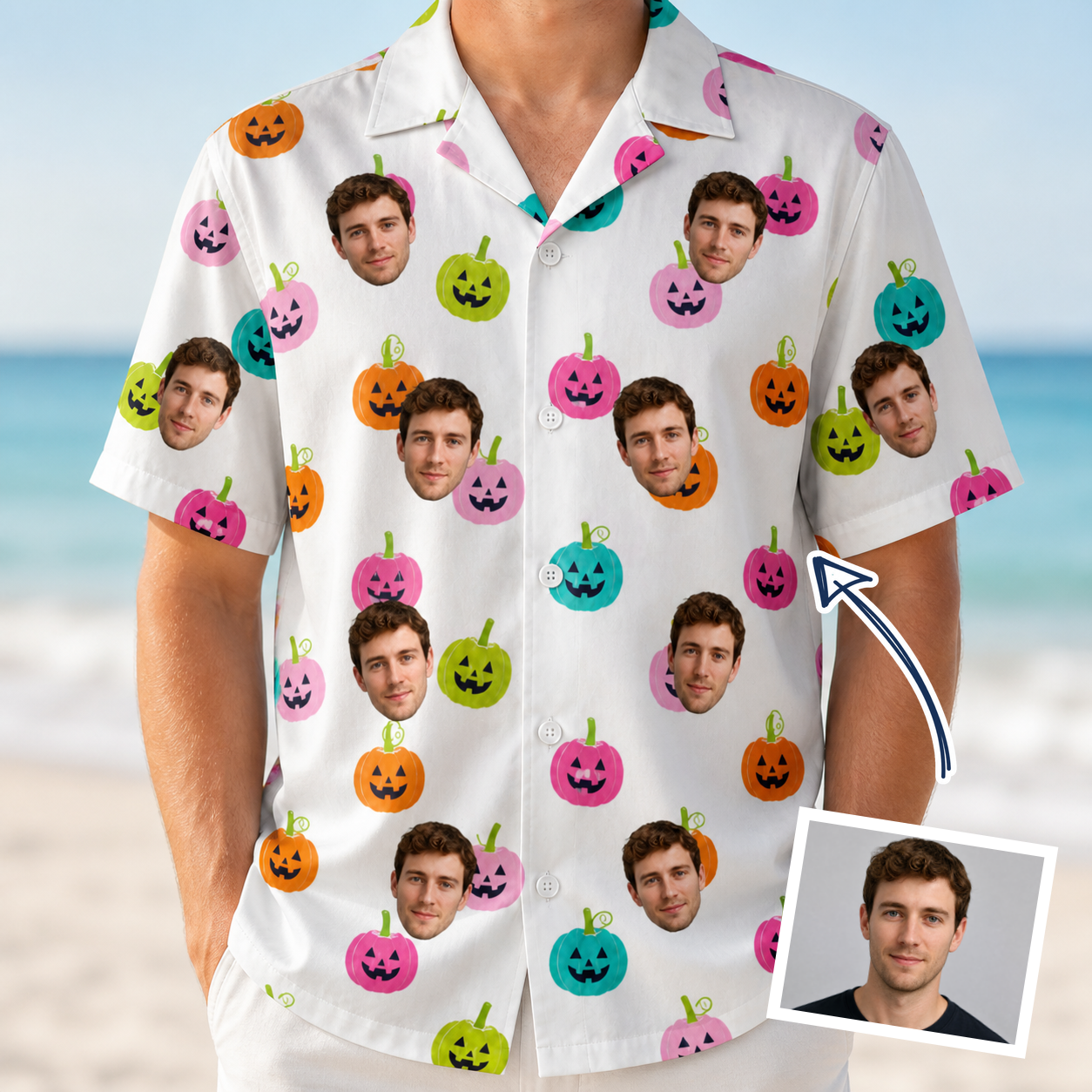 Man wearing Men's Patch Prowlers Custom Face Hawaiian Shirt — custom faces printed all-over