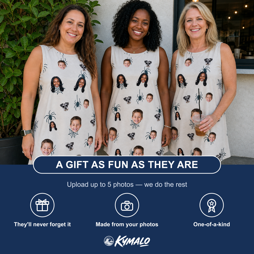 Friends in matching Women's Tarantula Tango Custom Face Tank Dress — a group gift photo