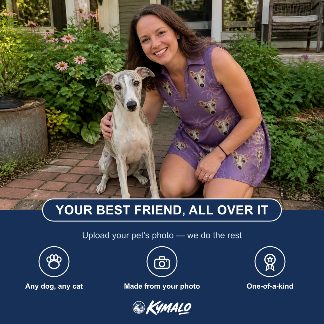 Friends in matching Women's Spider Social Custom Dog Face V-Neck Dress — a group gift photo